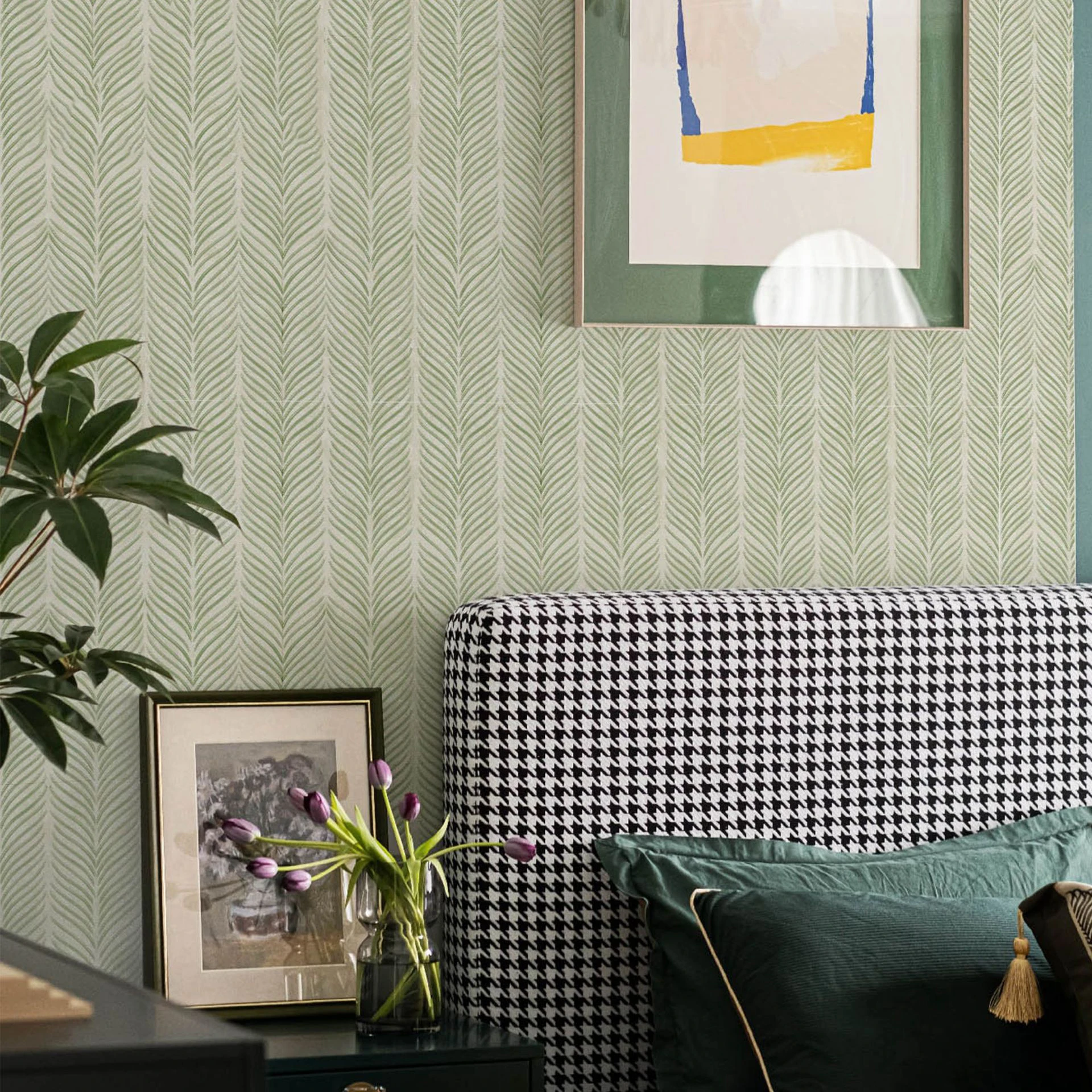 Modern Stripe Peel And Stick Wallpaper Espinha de Herringosso Verde Vinil Branco Autoadesivo Papel de Contato para Crianças Quarto Decoração
