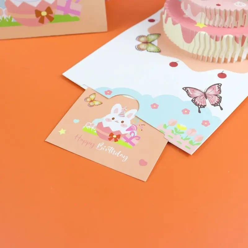 Pop up style cartoon cute birthday cake greeting cards 3D stereoscopic student birthday gift holiday blessing greeting card gift