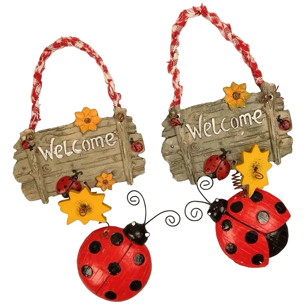 

2pcs Ladybug Sunflower Welcome Hanging Door Decorations Resin Hanging Pendant