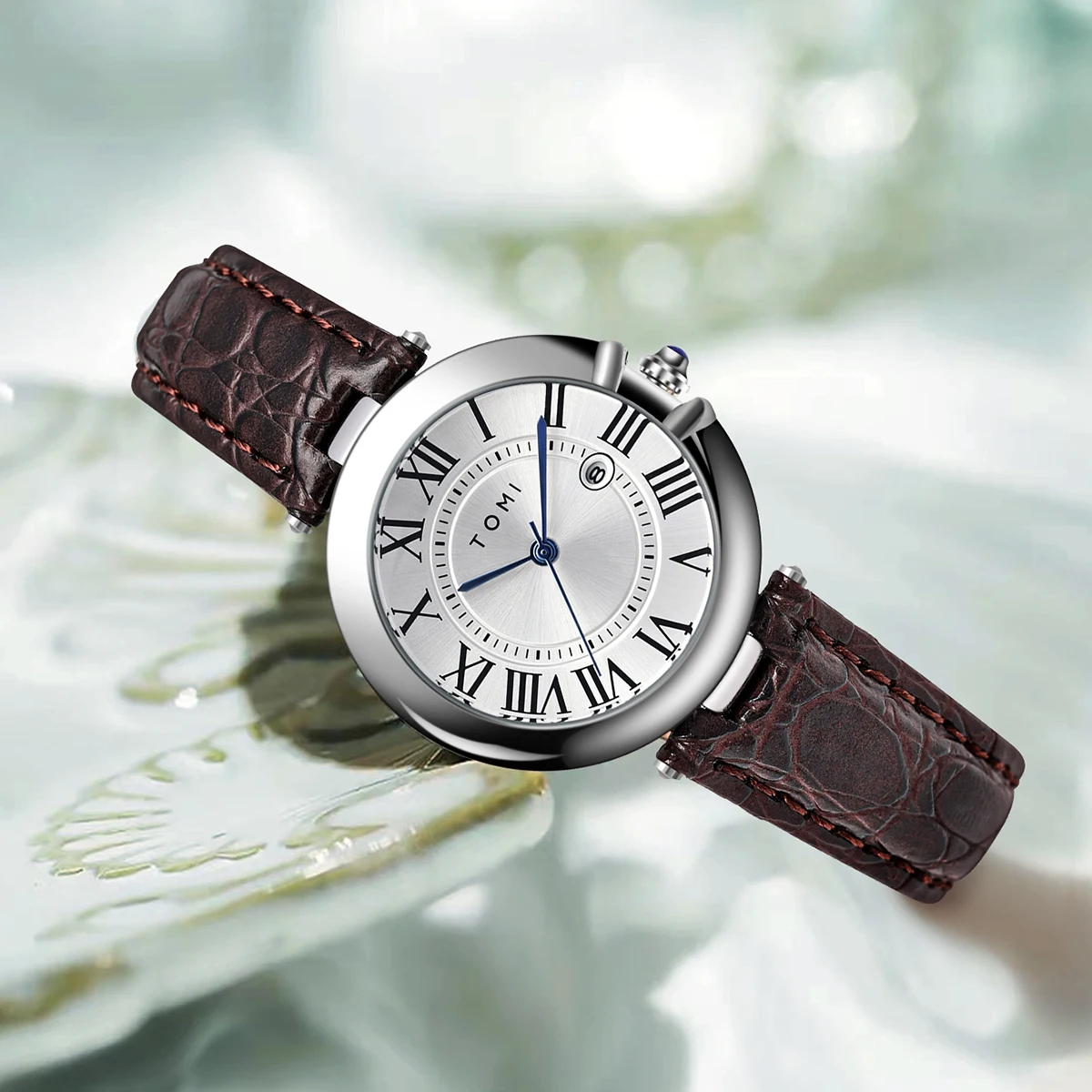 TOMI Simple Fashion Women's Watch Elegant Women's Style Luxury Round Small Dial Calendar Belt Watch Holiday Gift Relogio Feminin 5