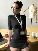 Haut à col roulé pour femmes, décontracté, confortable, demi-manches, à la mode, blanc, noir, vêtements de base, été 6