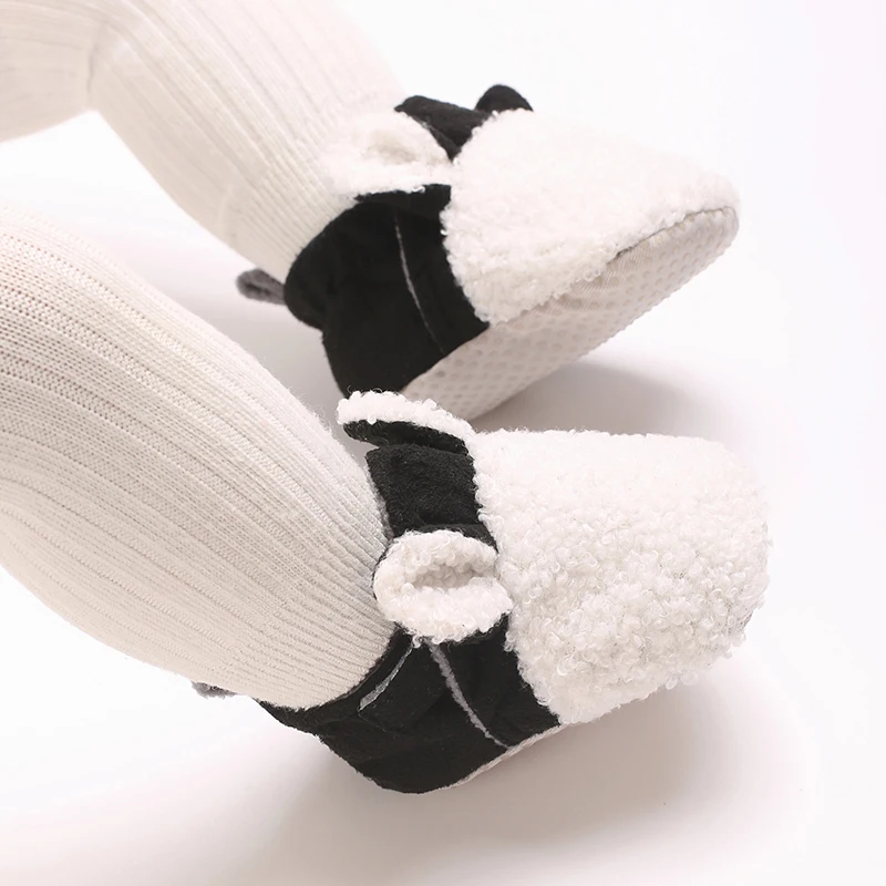 Blotona Newborn Baby Winter Crib Shoes Contrast Color Warm Flats with Cute Ears Casual Walking Shoes for Toddler Infant