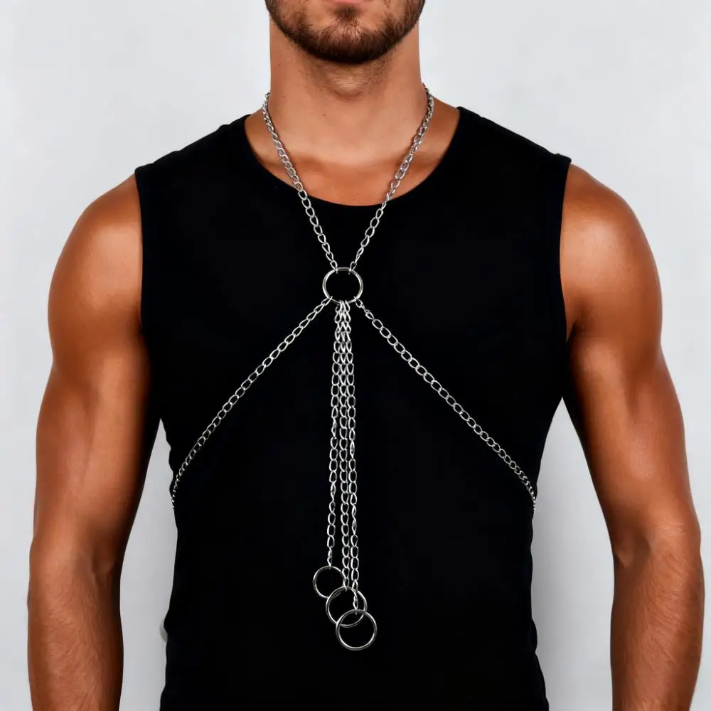 1PC Herren Party Punk Metallkette Brustgeschirr, für Party Disco Cosplay Clubwear Fashion Statement