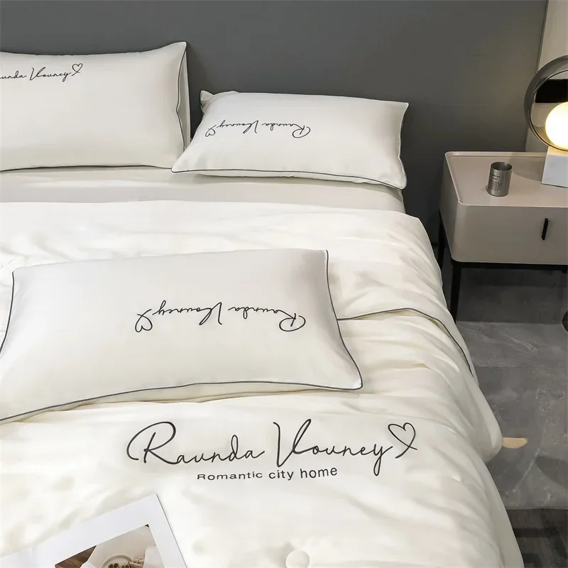 100% Washed Silk Summer Quilt Embroidery Smooth Ice Cooling Comforter for Bed Silky Solid Blanket Soft Cool Summer Blanket 5