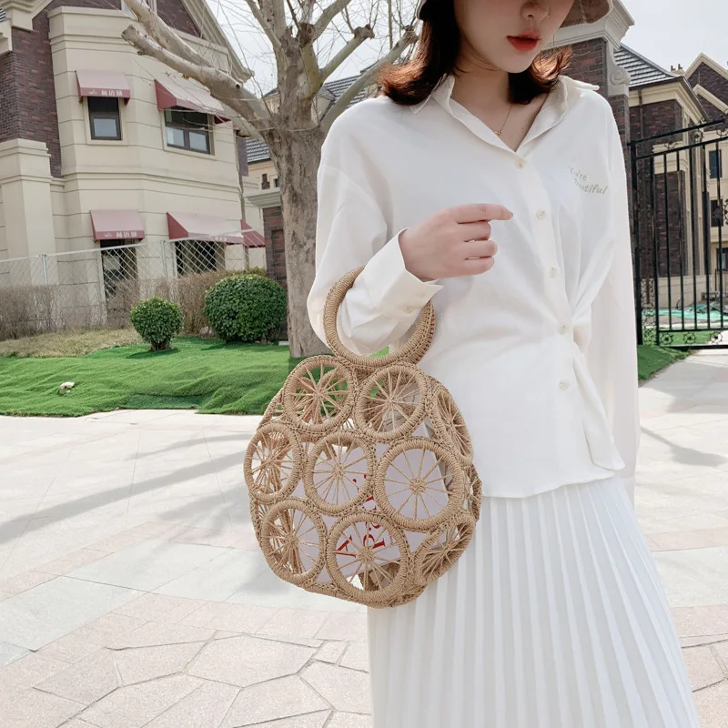 Large Capacity Straw Woven Handbag Handwoven Hollow Women Shoulder Bag Travel Vacation Summer Beach Bag Top Handle Bags