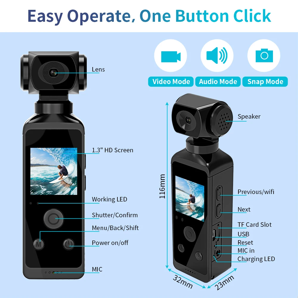 4K Ultra HD Pocket Camera Rotatable Vlog Wifi  Sports Cam Waterproof Case Helmet Travel Bicycle Driver Recorder 6