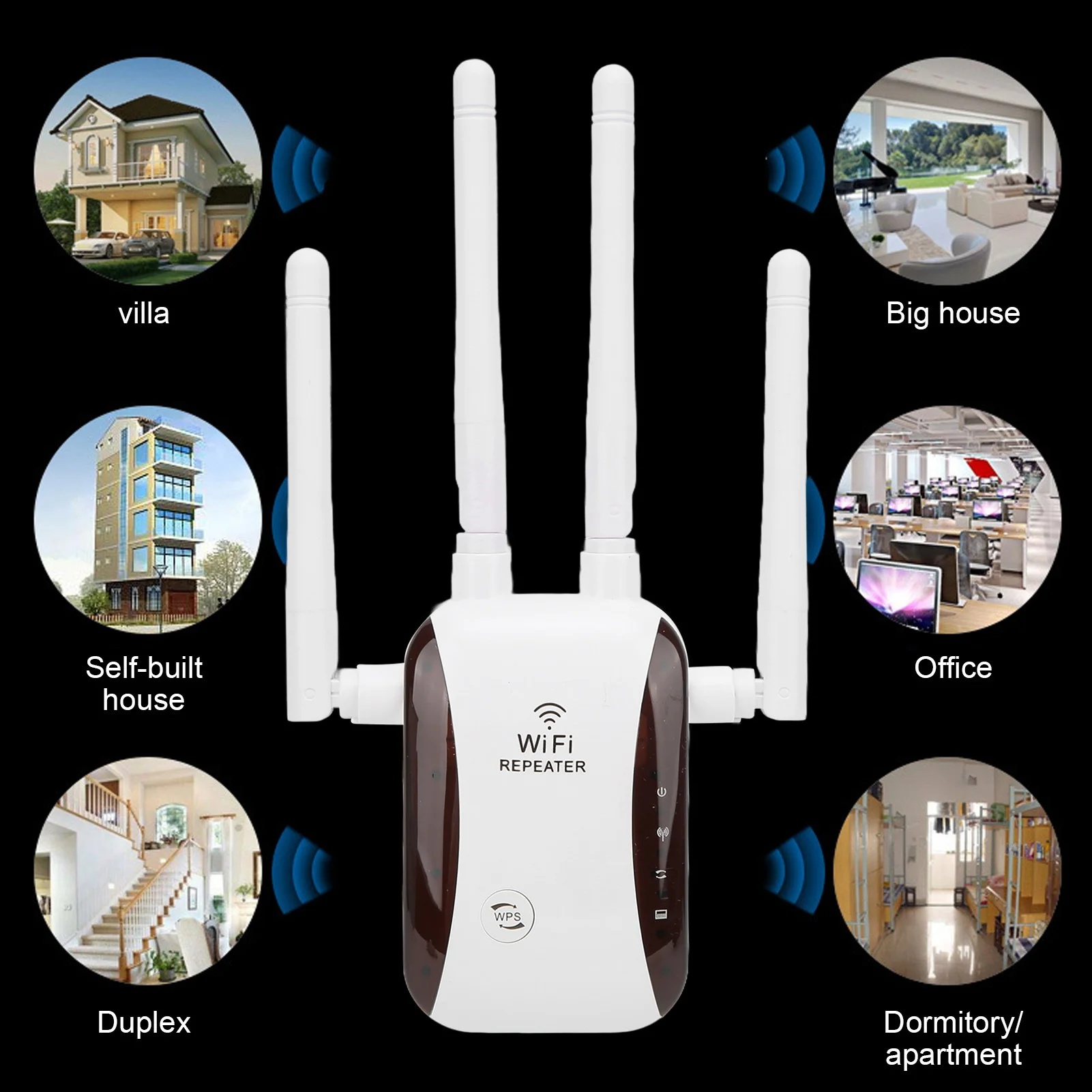WiFi 범위 확장기 300Mbps 4 안테나 무선 신호 중계기 증폭기 가정용 호텔 무선 신호 중계기