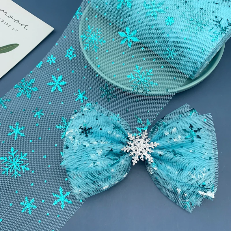 6cm 13cm 5Yards Snowflake Tulle Fabric Glitter Ribbon Organza Mesh Belt DIY Craft Accessories Hair Clip Bow Cake Topper Supplies ribbon decoration ribbon supplies organza ribbon fabric craft supplies