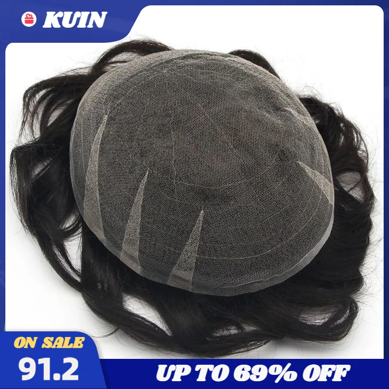 French Lace Base Wig Breathable Male Capillary Prothesis New Full Lace Toupee 100% Human Hair System Bleached Knots Wigs For Man
