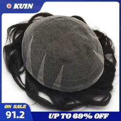French Lace Base Wig Breathable Male Capillary Prothesis New Full Lace Toupee 100% Human Hair System Bleached Knots Wigs For Man