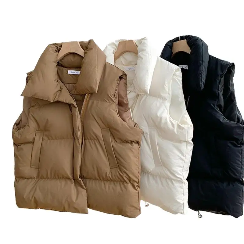 

Autumn Winter 2023 New Chic Stand Collar Ultra Light Down Vests Cozy Casual Warm High Street Pockets Simplicity Solid Waistcoats