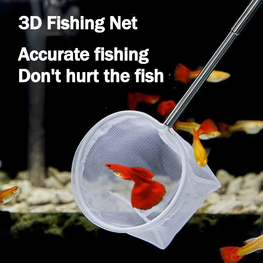 3D Aquarium Fishing Net 20-50cm Portable Retractable Stainless Steel Fishing Net Small Fish Shrimp Nets Aquarium Cleaning Tools