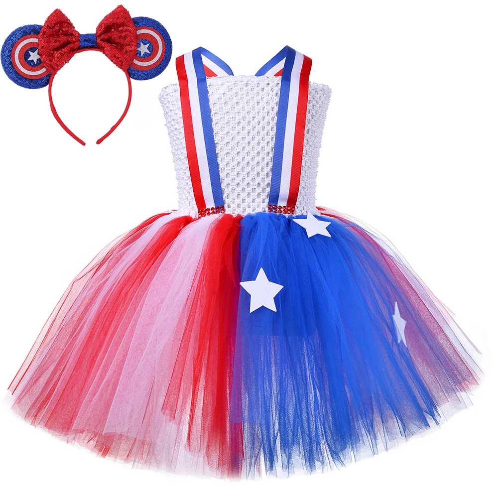 USA Independence Costumes for Girls Kids American Flag Day Suspender Dresses Children Carnival Party Outfit Christmas Clothes