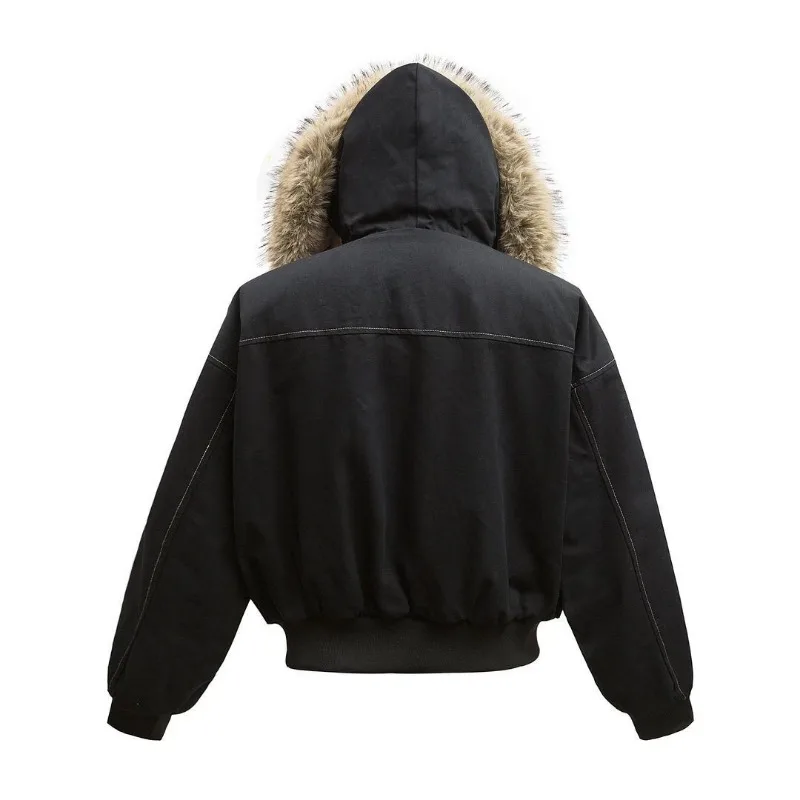 Fur Collar Hooded Cotton-padded Jacket Men And Women American Cleanfit Y2K Hip Hop Harajuku Vintage cotton jacket,parka coat,parkas coat