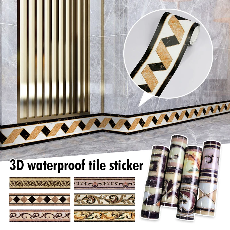 5Mx10cm PVC Border Wall Sticker Waterproof Self-sdhesive Wallpaper for Living Room Bathroom Kitchen Edge Corner Line Home Decor