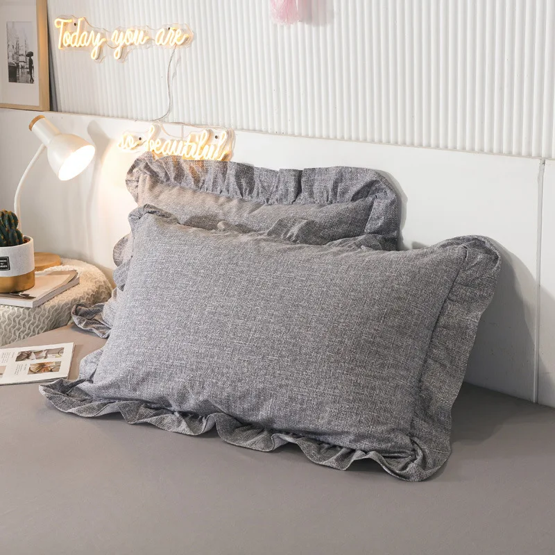 

2pc Thick Washed Cotton Pillowcase Home Bedding Super Soft Floral Pillow Cover Ruffled Pillow Case Dormitory Decoration 48*74cm