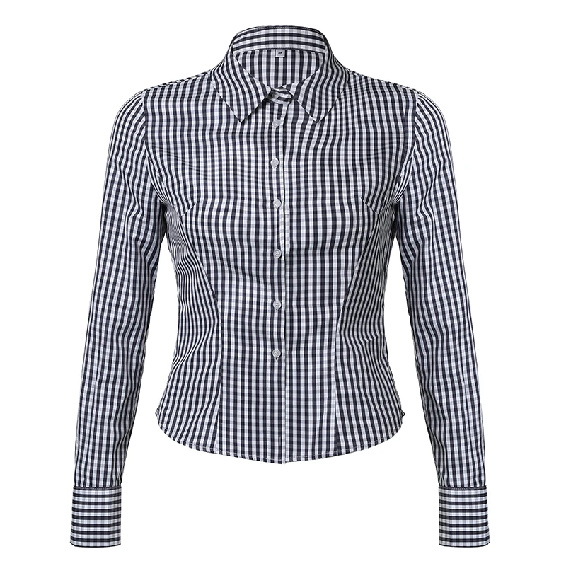 Y2K Women Turn-down Collar T-shirt Button Up Long Sleeve Vintage Slim Tee Fashion Outfits Autumn Casual Top Ladies