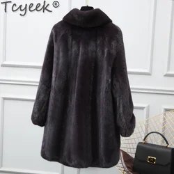 Tcyeek Winter Coat Female Whole Mink Fur Coat Women Clothes High Quality Warm Mid-length Fur In One Coat Female Casaco Pele