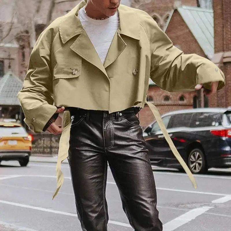 Fashionable Mens Crop Jackets Fall Vintage Y2K Loose Long