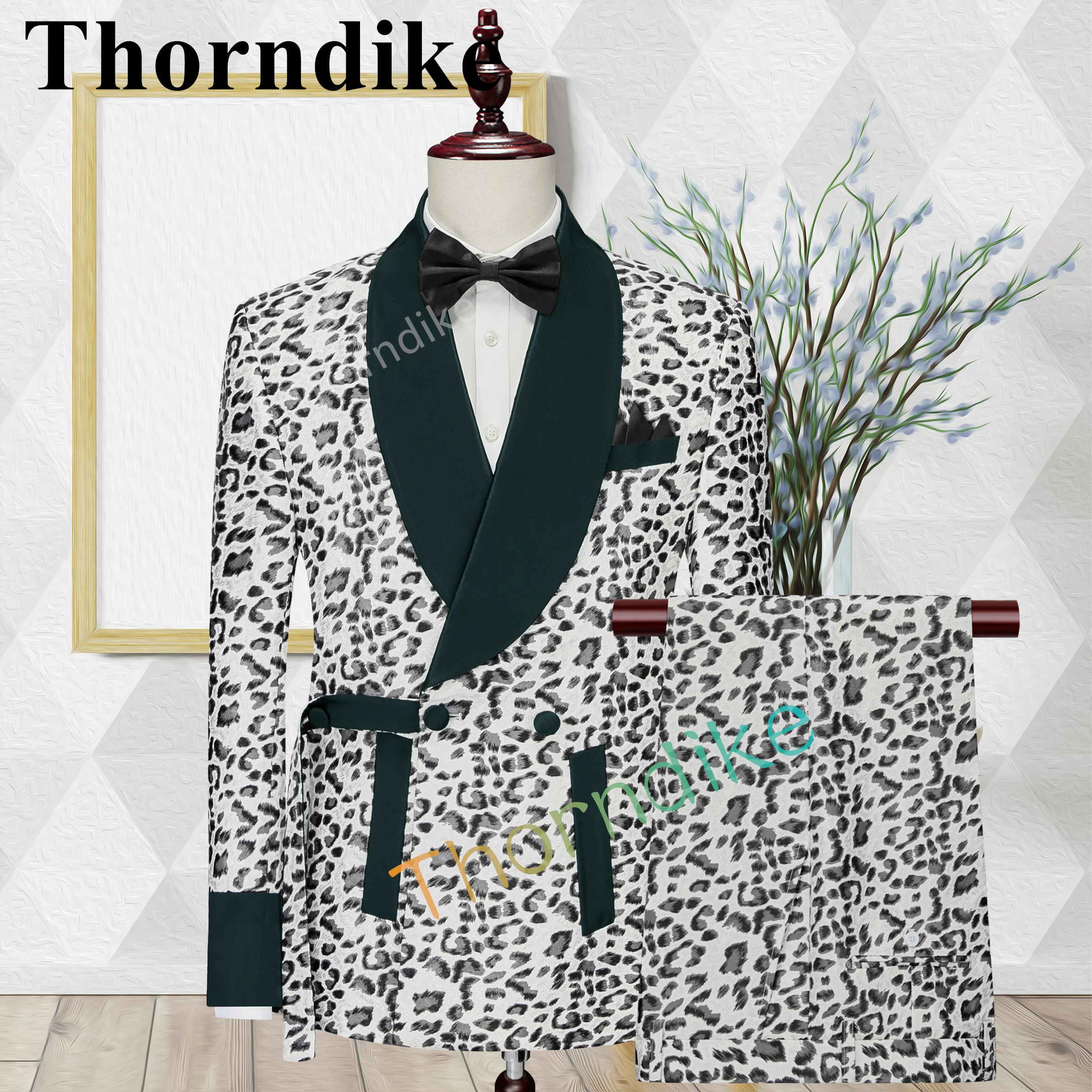 

Thorndike Custom Size Leopard Groom Tuxedo Cape Lapel Groomsmen Suits Wedding Prom Best Men's Blazer with Pants Set