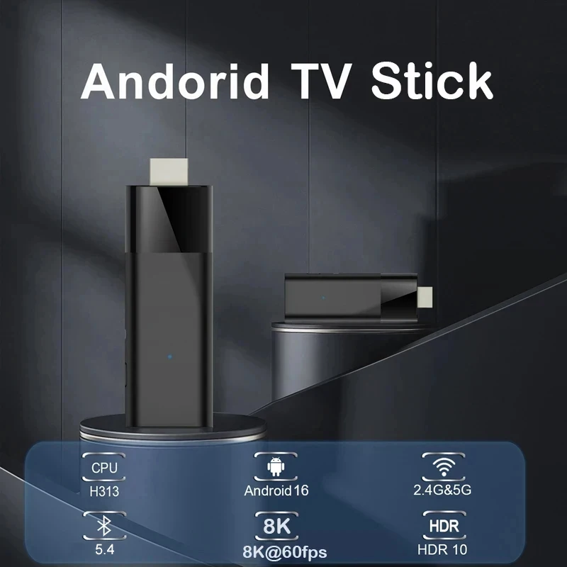 Android 16 TV Stick H313 8K 60fps Smart TV Dongle 2.4G&5G Dual WiFi Bluetooth 5.4 HDR10 Tv Box HDMI Media Player Set Top Box - Imagen 2