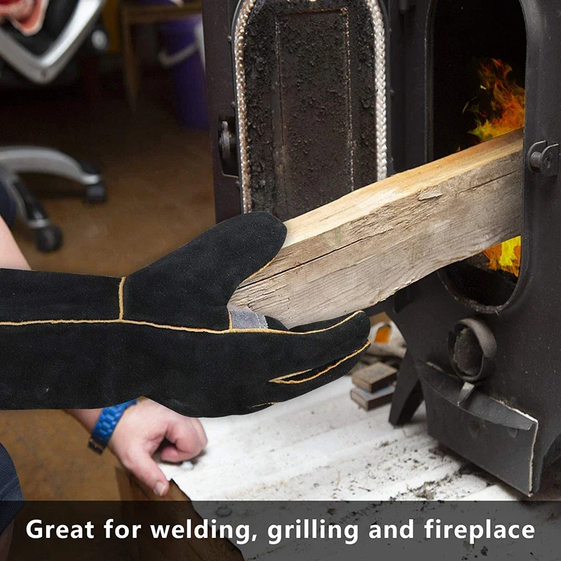 Extreme fire and heat resistant gloves, leather with kevlar stitching, perfect for fireplace, stove, oven, grill, welding