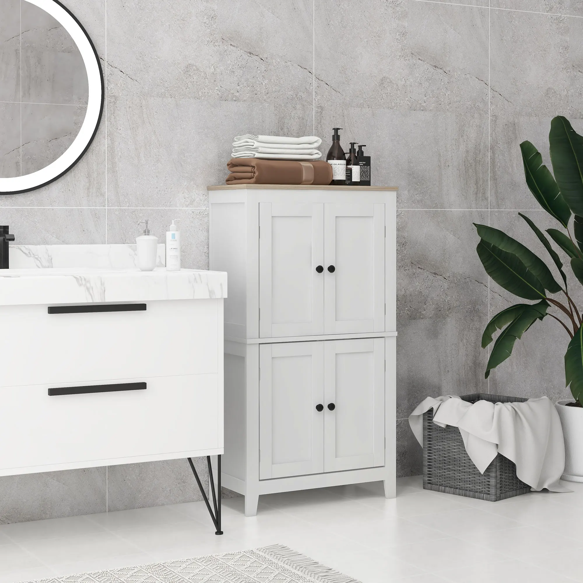 Homcom Bathroom Cabinet, Bathroom Floor Cabinet with Adjustable Shelves, Freestanding Storage Cabinet with Doors, White 2