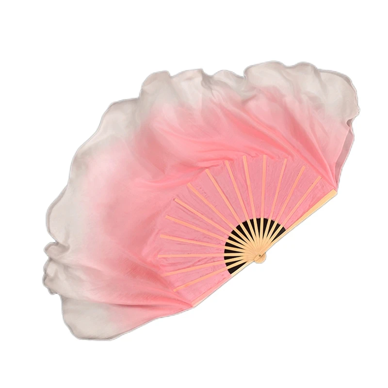 

Handheld Bamboo Fan Veils Silk Women Folk Dance Veil 1 Pair 2 Layers Light Silk Dance Veil Hand Dye(1L+1R)