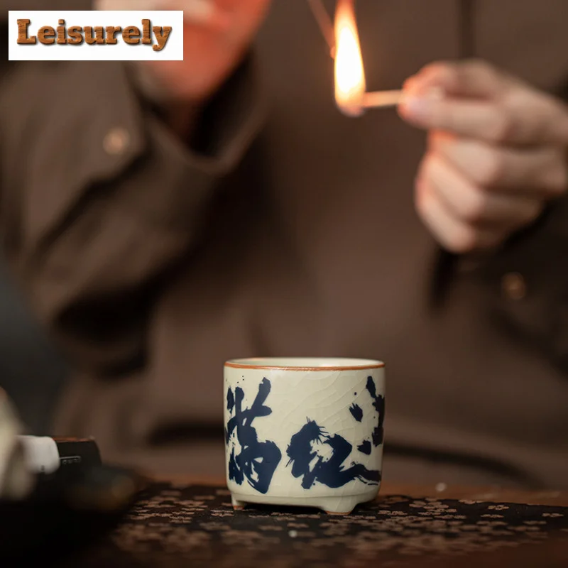 Imitation Song Ru Kiln Porcelain Incense Stick Burner Man Jianghong Aromatherapy Base Line Burner Zen Censer Burner Holder Craft