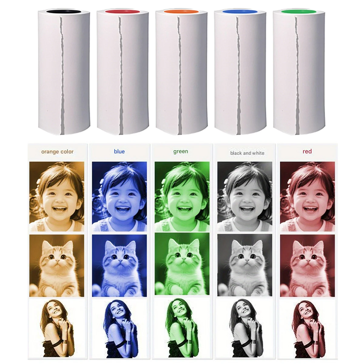 컬러 감열식 프린터 용지 롤, 65gsm 매끄러운 표면, 즉석 카메라 인화지, 잉크 필요 없음, 재활용 가능, 사진에 이상적