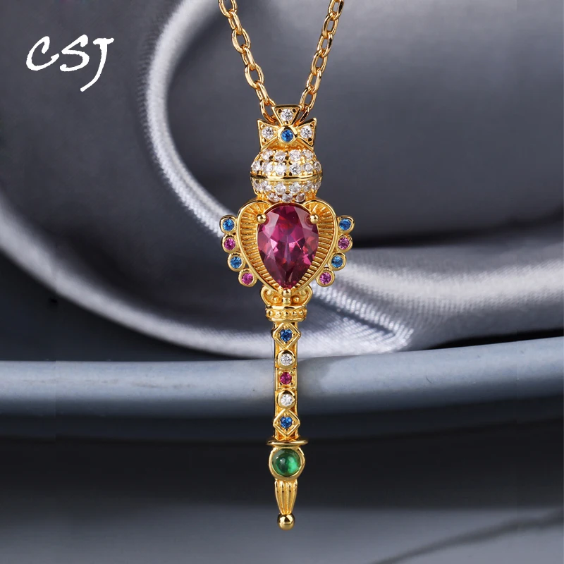 

CSJ New Disign Natural Rhodolite Garnet Pendants Sterling 925 Silver Gemstone 5*7mm for Women Birthday Party Jewelry Gift