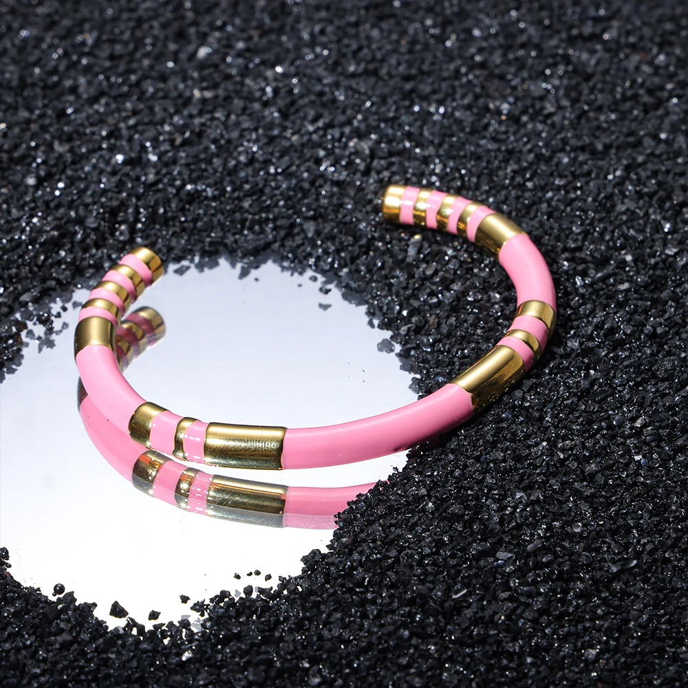 G&D Colored ethnic style titanium steel enamel drip glaze craft open bracelet for women's gift jewelry
