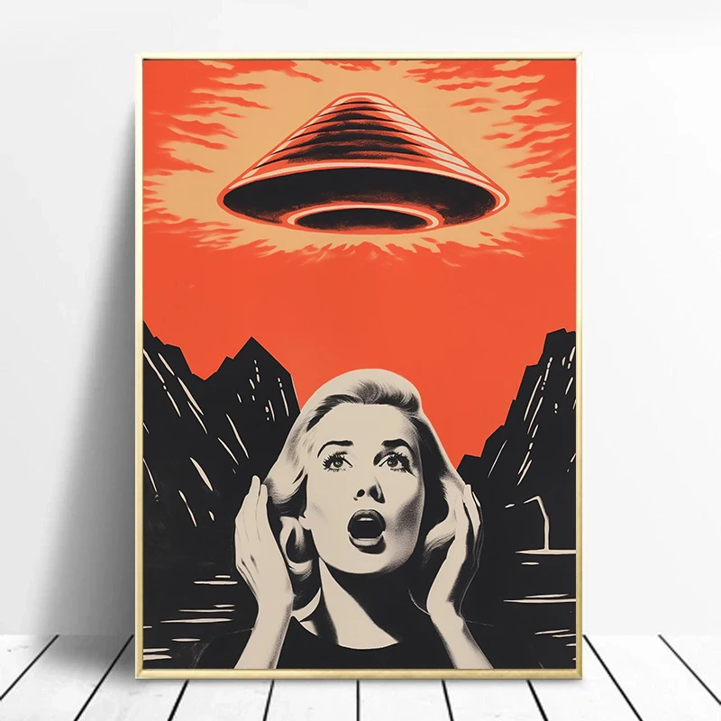 Tableau Sur Toile Ovni Extraterrestre, 50x70 Cm, Science-fiction