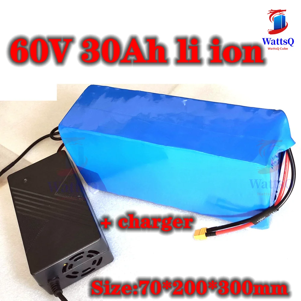 Batteria Agli Ioni Di Litio 60V 30Ah 18650 Bms 16S Li Ion Per 2000W 1500W Per Scooter E Bike Go Cart Triciclo Moto + Caricatore 5A