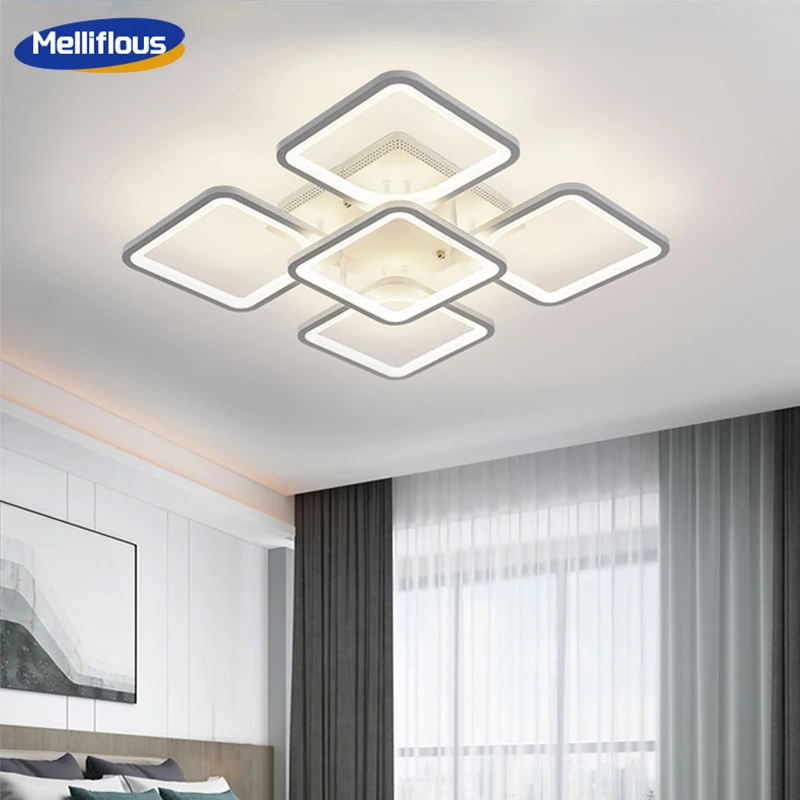 

2023 New 5/8 Heads Square Ceiling Lamp Fixture 3000K/6000K with Remote Acrylic Metal Flush Mount Ceiling Chandelier Led Lighting