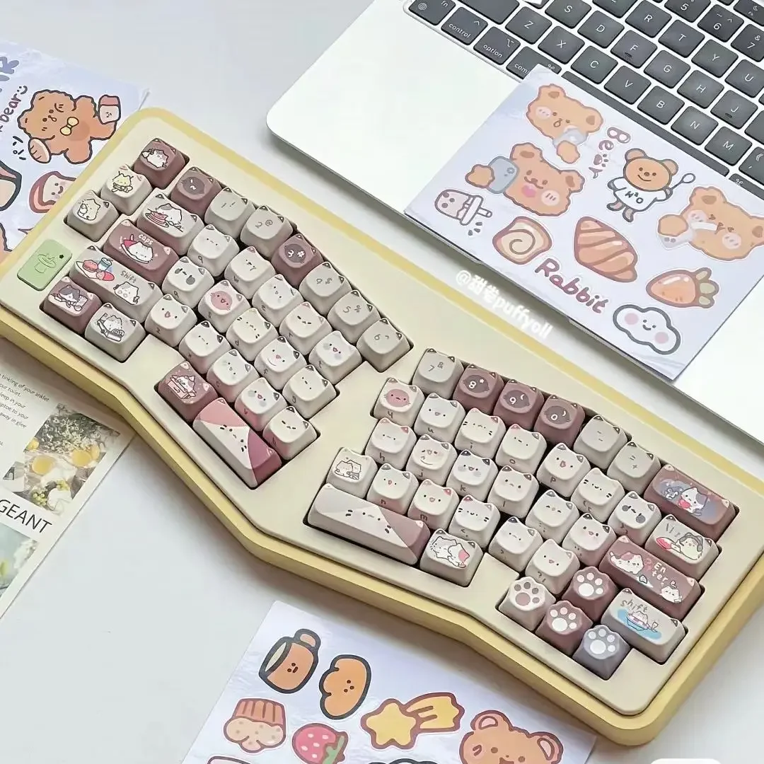 Mocha Cat Keycaps para Teclado Mecânico Cute Pbt Mao Keycaps Sublimação Térmica Quadrada Alice 2.25 u 2.75u 142 Chaves