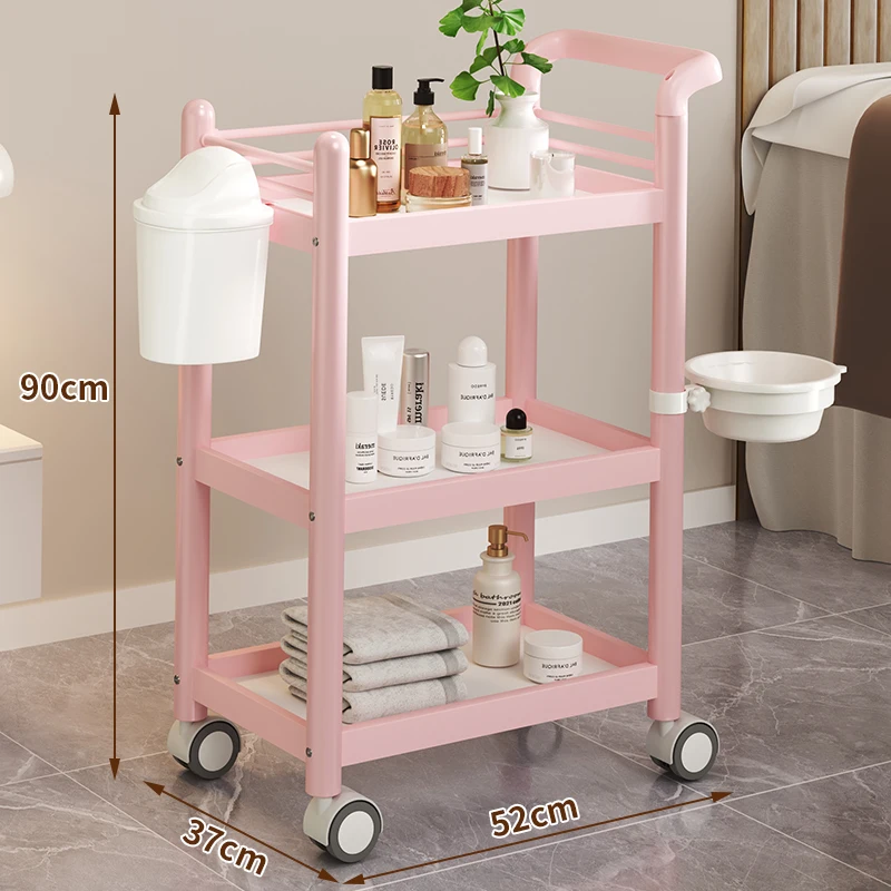 Multi Layer Storage Trolley Professional Beauty Salon Furniture Aesthetic Roulette Storage Trolley Manicure Auxiliary Cart Iron Cosmetic Helper Wheels Tray