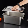 Thicken Stainless Steel Square Basin Deep Plate Fruit Food Storage Tray with Handle Cake Bread Loaf Pans Kitchen Baking Dish 3