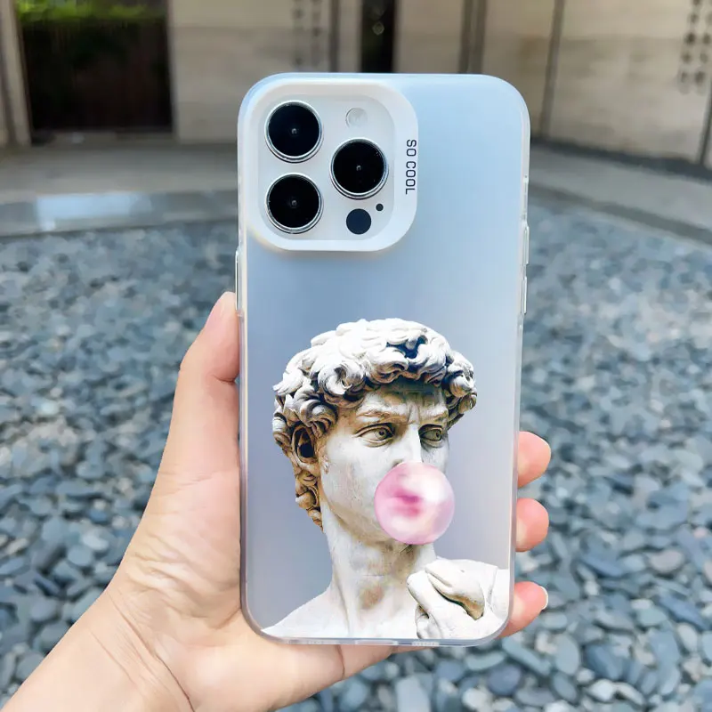 Artistic Aesthetic Phone Case - Shockproof Matte Laser Cover with David and Mona Lisa Design