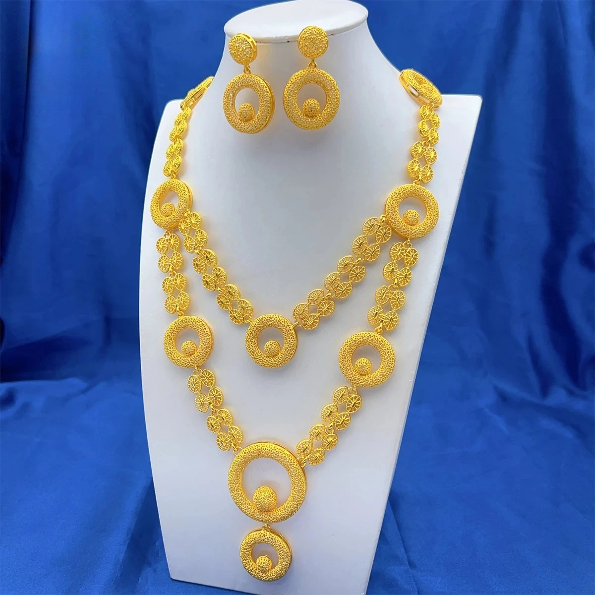 ANIID Dubai 24K Gold Farbe Schmuck Sets Hochzeit Afrikanische Halskette Ohrringe Für Frauen Nigerianischen Indischen Braut 2PCS Set party Geschenke
