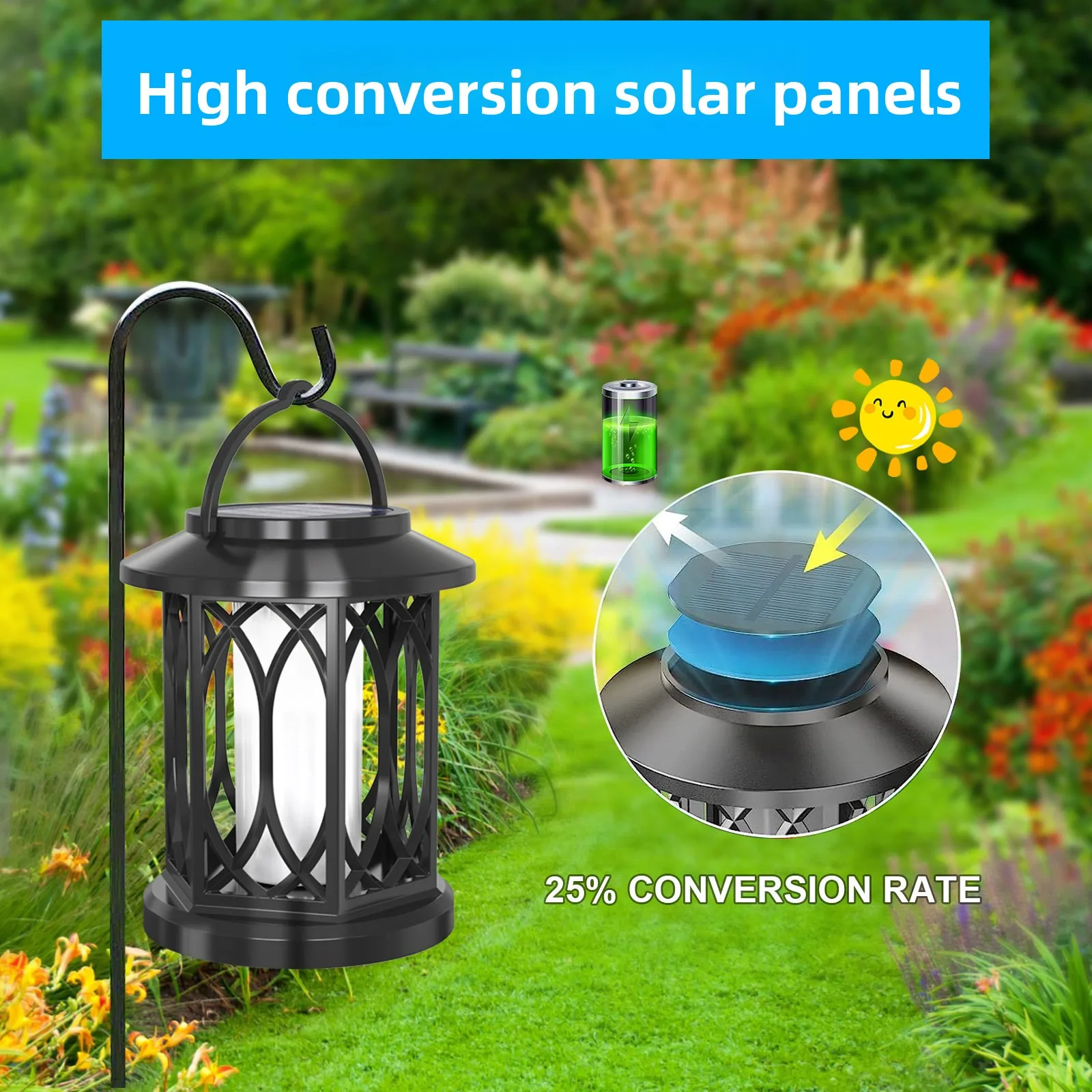 Description Picture 6 of itemSolar Flickering Flame Lantern Heavy Duty Metal LED Hanging Light Solar Powered Outdoor Lamp for Yard Patio Christmas Decor