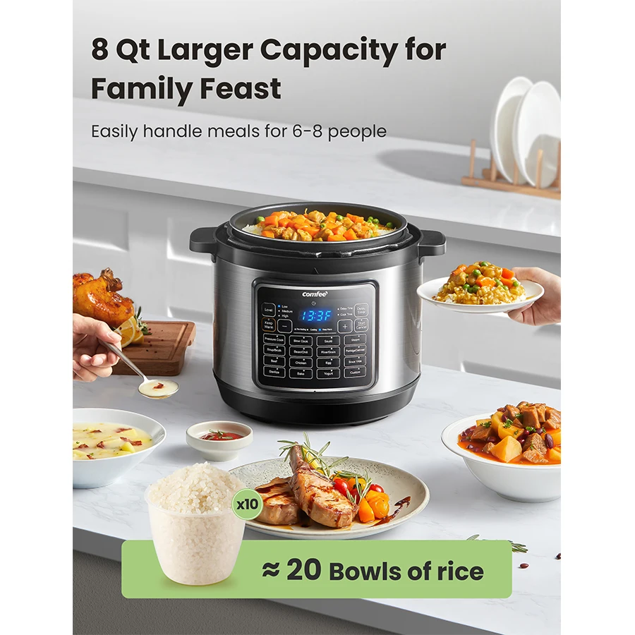COMFEE’ 16 in 1 Electric Pressure Cooker 8 qt Instant Multi Cooker Olla de Presion Non-Stick Pot Yogurt Maker Slow Rice Cooke 2