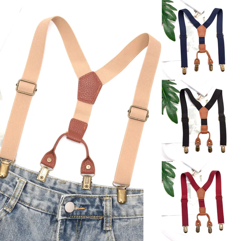 

4 Clips Black Adjustable Kids Elastic Suspenders Pants Clothing Accessories Children Y-back Braces Girls Boys Christmas Gift
