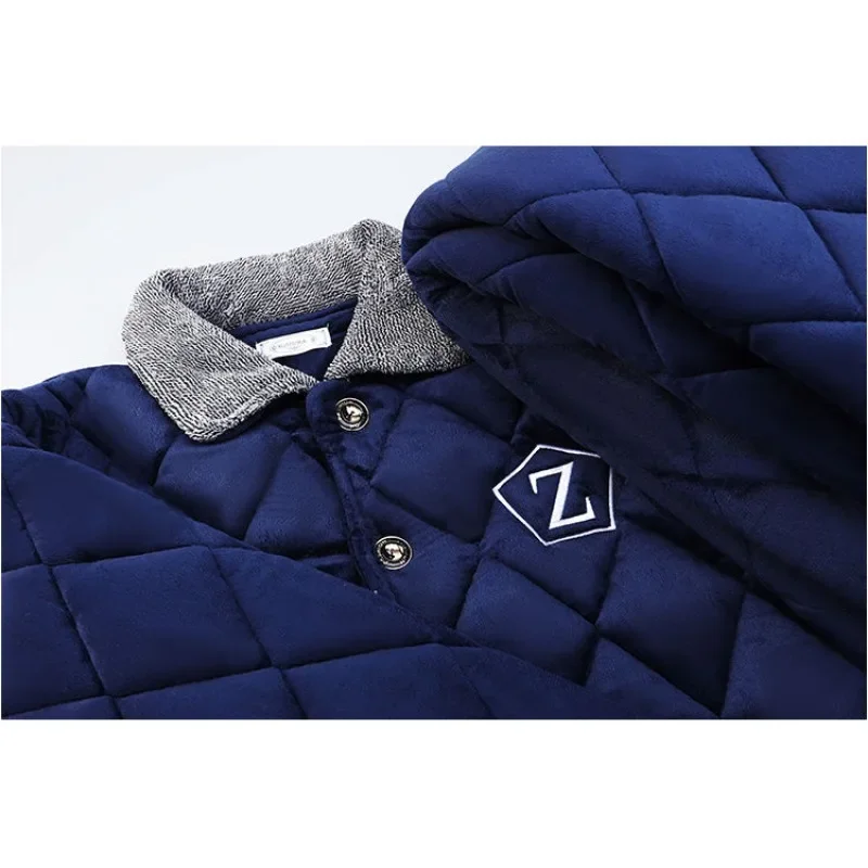 2024 New Sleepwear Men's Winter Coral Velvet Three-layer Cotton Loose Loungewear Thickened Flannel V-neck Warm Homewear Set
