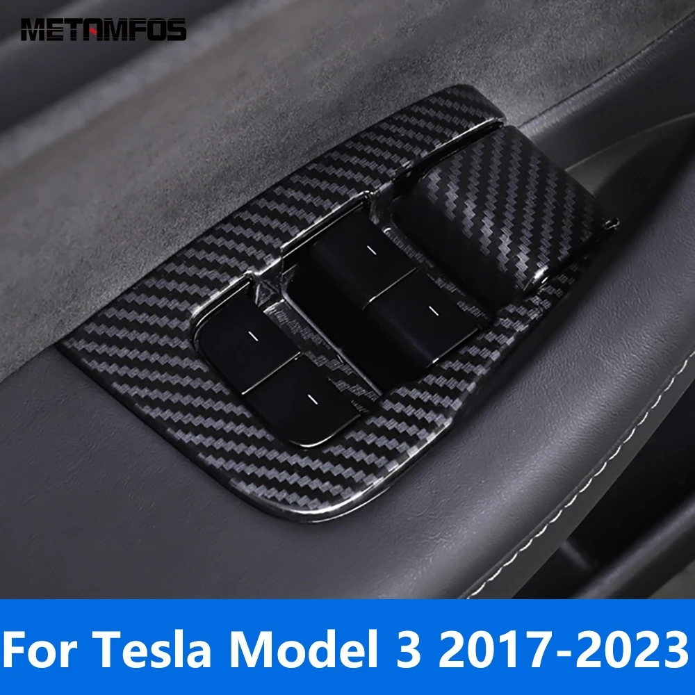 

Крышка стеклоподъемника для Tesla Model 3 2017-2021 2022 2023 из углеродного волокна, отделка интерьера, подлокотник, рамка, аксессуары, Стайлинг автомобиля