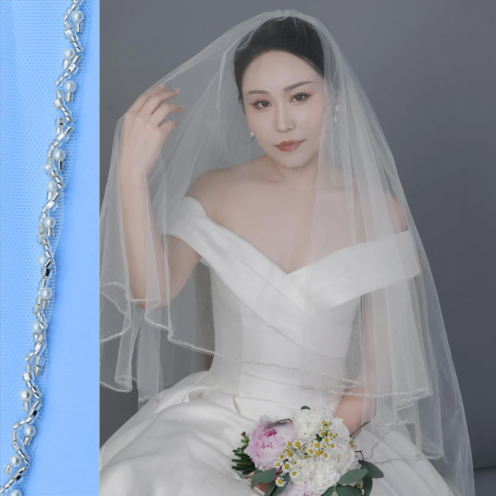 Topqueen V32 Bridal Veils With Rhinestones Edging Wedding Veils With