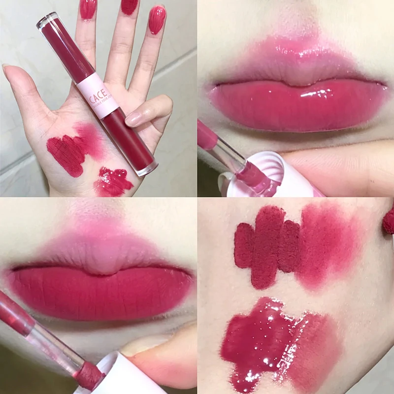 Double Head Lip Glaze Mirror Jelly Lipstick Matte Mist Lips Mud Lasting Moisturizing Lip Gloss Tint Korea Makeup Women Cosmetic 5