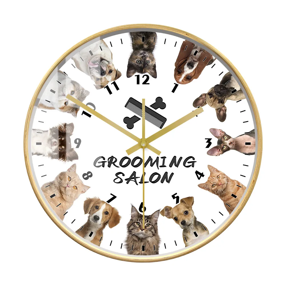 Cat And Dog Grooming Salon Personalized Print Wall Clock for Vet Clinic Pet Groomer Shop Decorative Wall Sign Silent Wall Watch 4