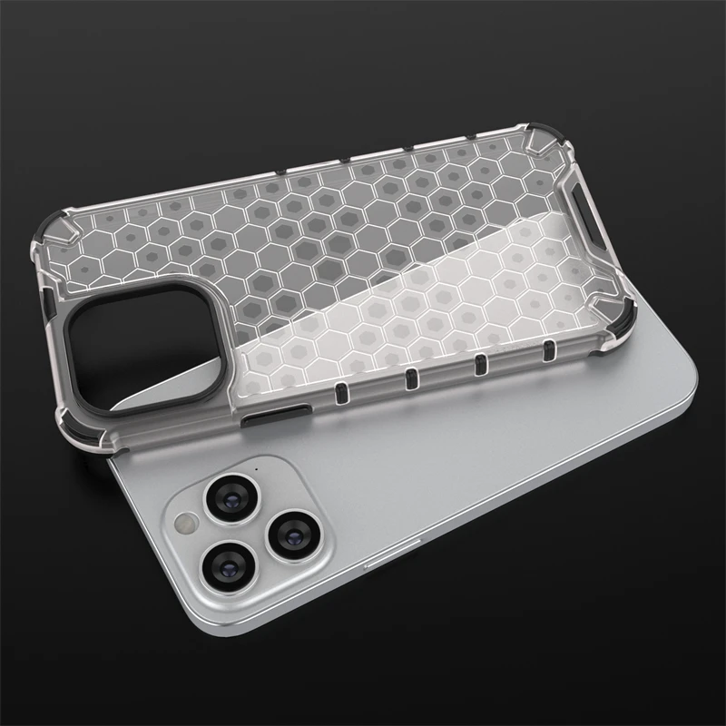 Honeycomb Clear Stødsikkert Etui Til Hybrid TPU Transparent Armor Cover iPhone 7 8 Plus 11 12 13 14 15 Pro Max_voghion.com