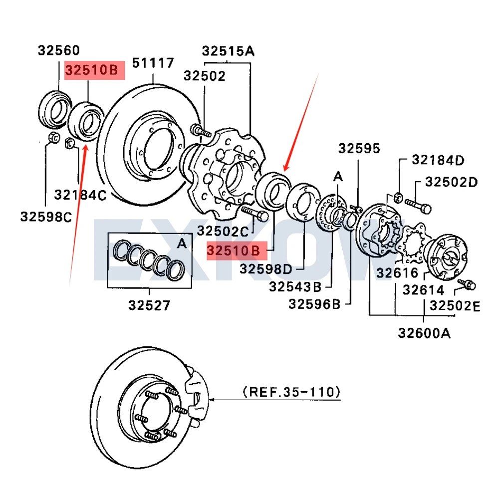 2PCS Front Wheel Hub Bearings for Mitsubishi Pajero Shogun Montero Sport Nativa L200 Triton L300 L400 MB092749 MB932726